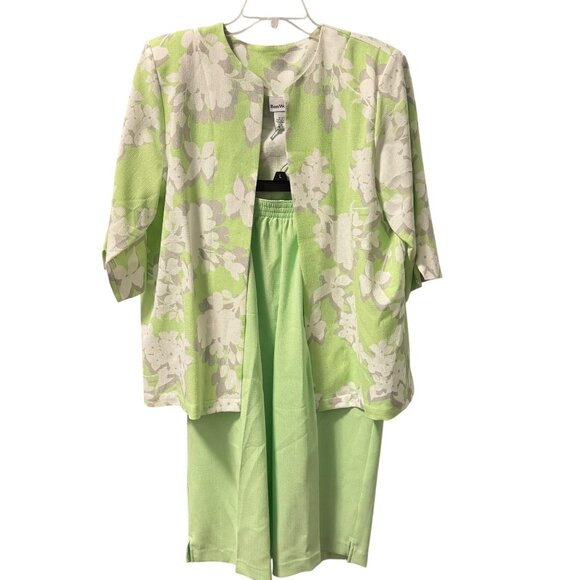 BonWorth Womens Floral Two-Piece Set L/XLP Green & White 100% Polyester Spring - Picture 3 of 11